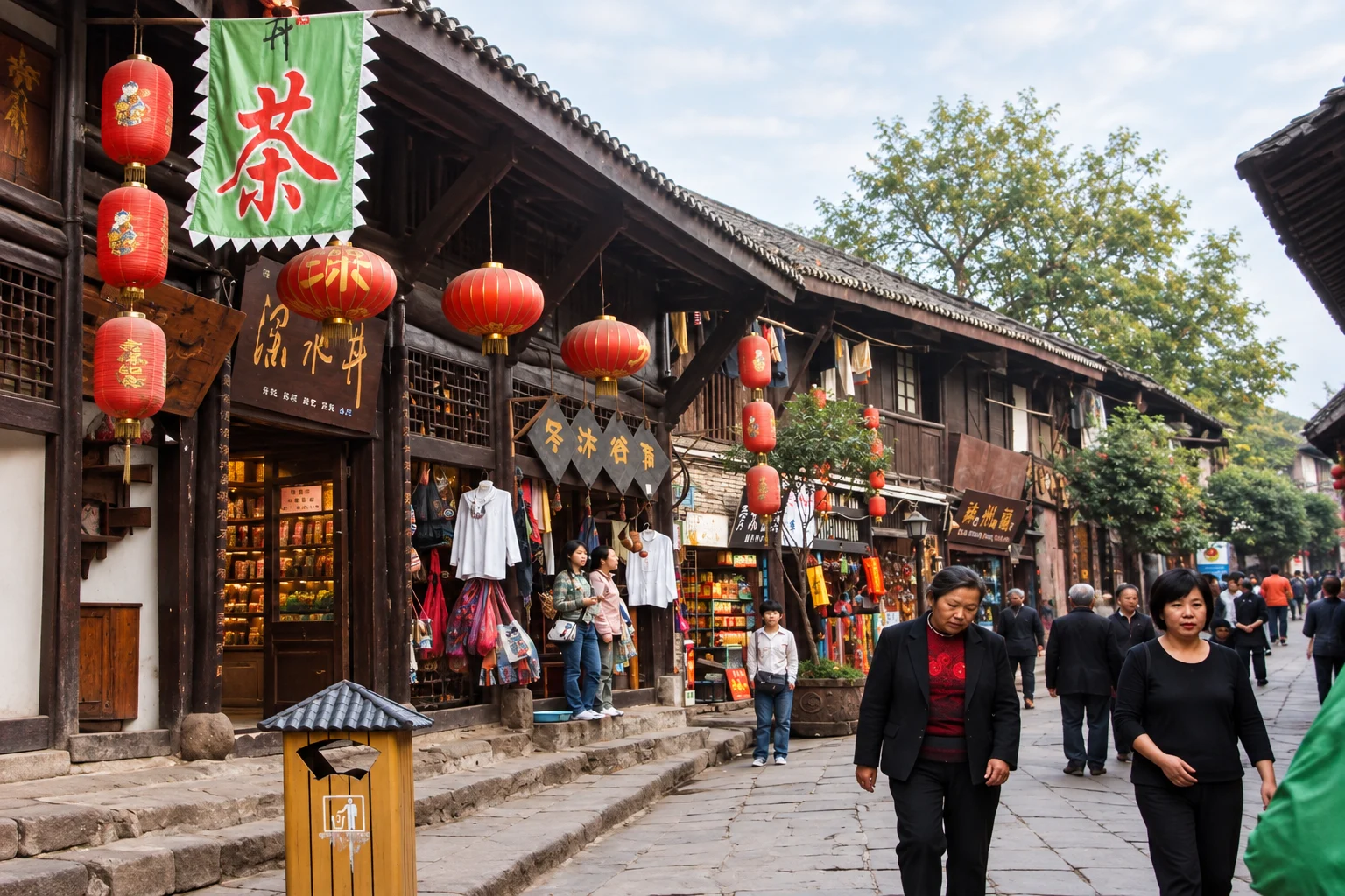 Traditional teahouses and red lanterns at Ciqikou