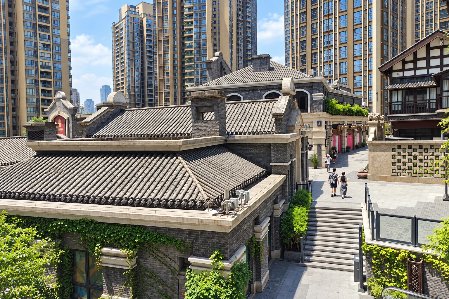 Stepped courtyards and tiled roofs at Danzishi Old Street