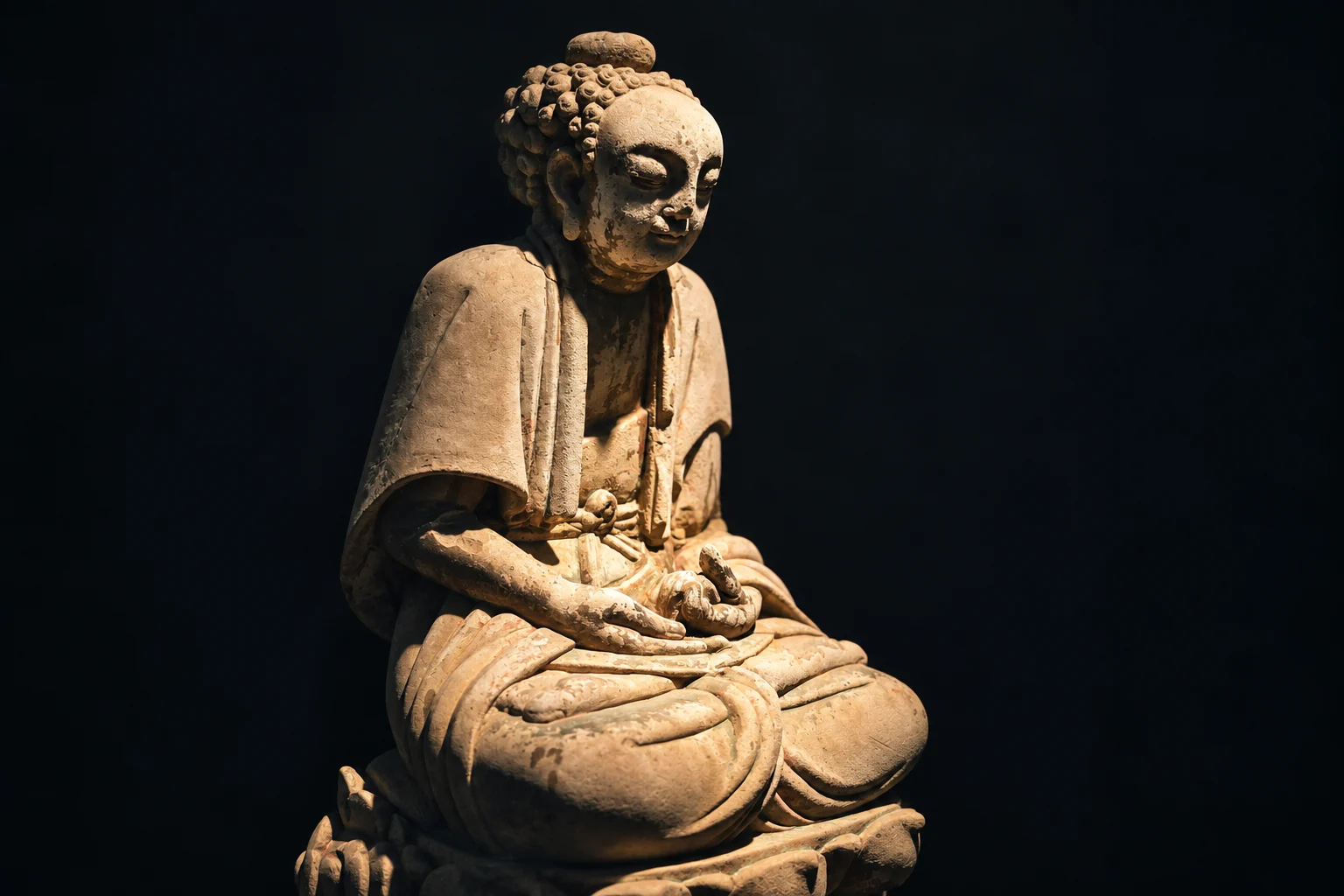 A weathered Buddhist stone sculpture photographed at Baodingshan, Dazu