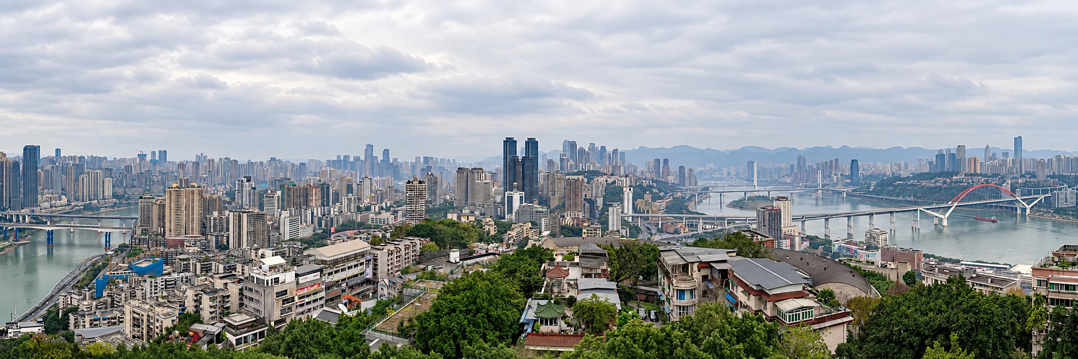 Chongqing skyline and river seen from Eling Park, near the Eling neighbourhood