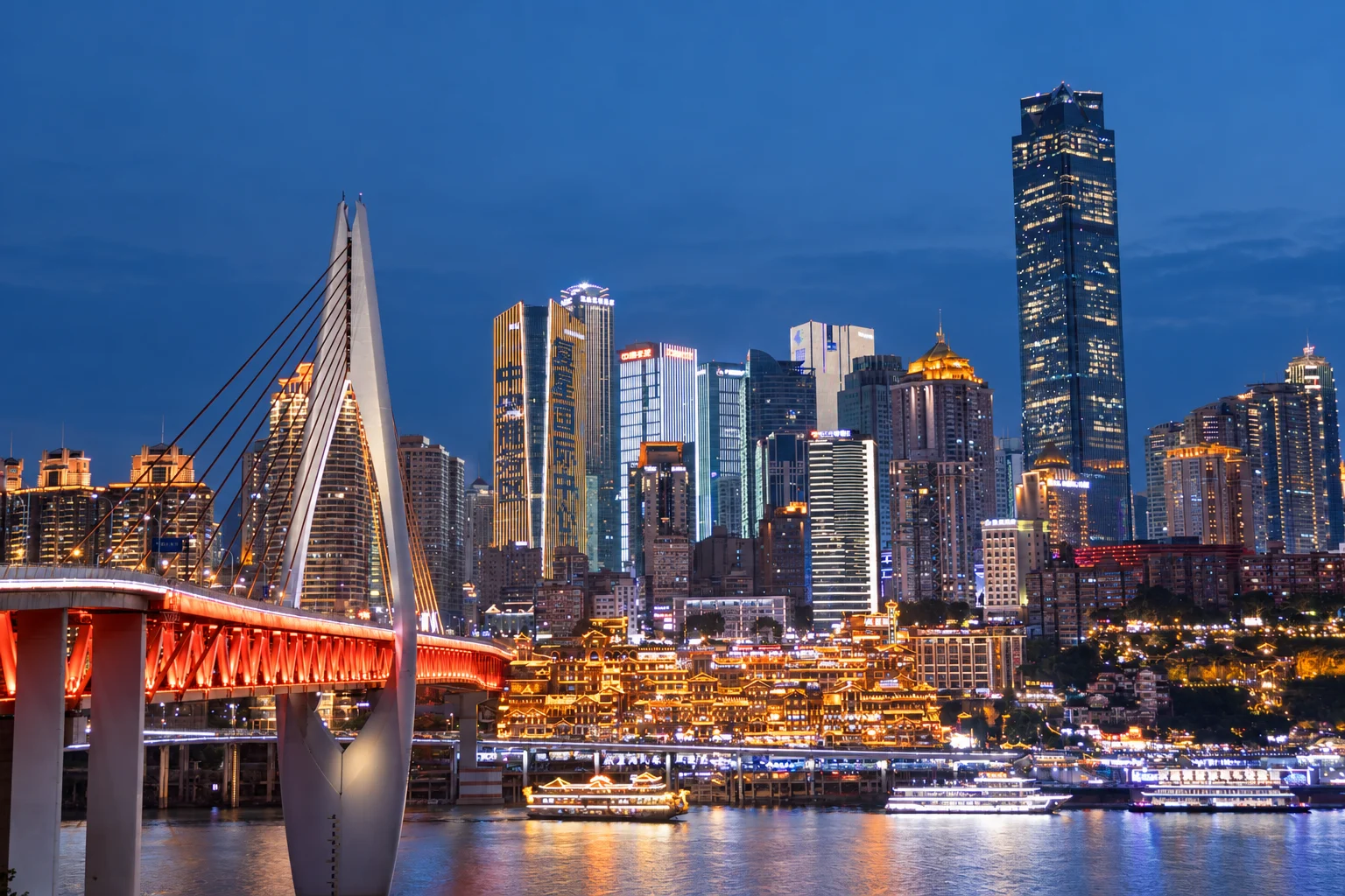 Qiansimen Bridge and the Chongqing skyline across the Jialing River